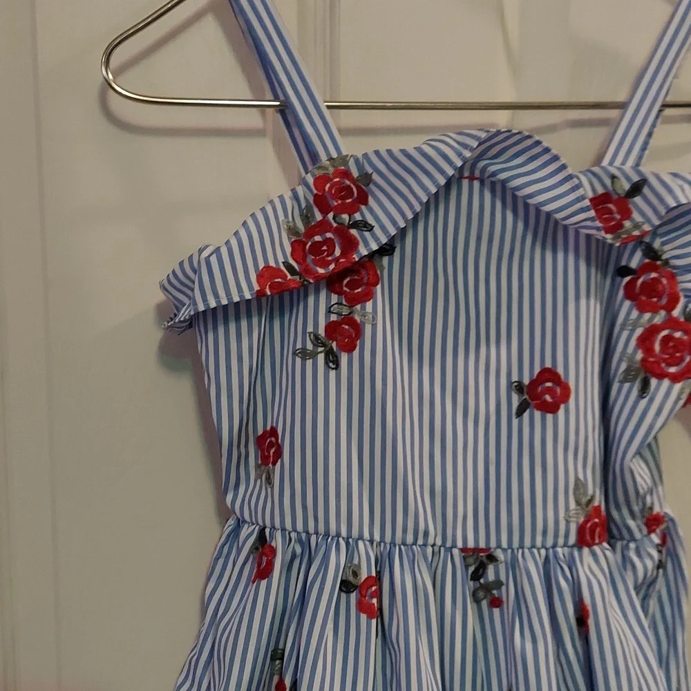 Rare Editions Embroidered Floral Striped‎ Dress Size 14